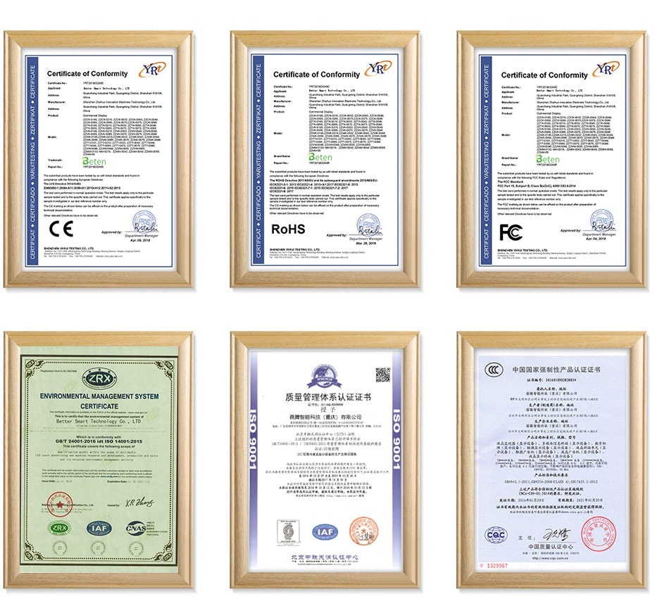 All certification of digital menu display