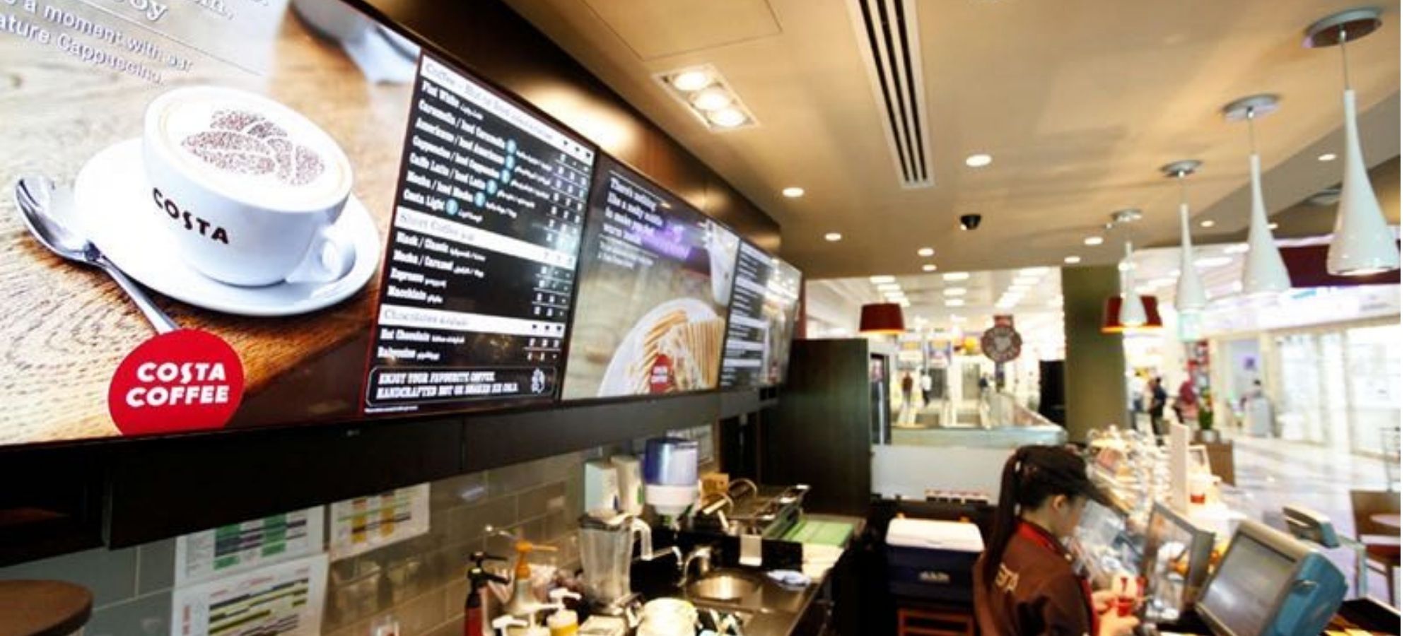 digital menu display in the coffee